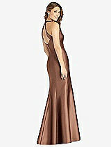 Rear View Thumbnail - Cognac V-Neck Halter Satin Trumpet Gown
