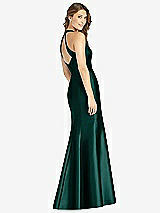 Rear View Thumbnail - Evergreen V-Neck Halter Satin Trumpet Gown