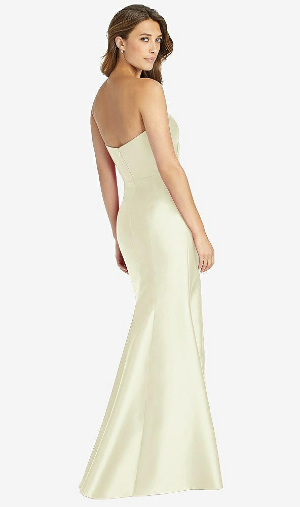Back View - Butter Yellow Strapless Draped Bodice Trumpet Gown 