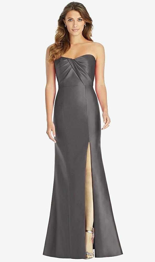 Front View - Caviar Gray Strapless Draped Bodice Trumpet Gown 
