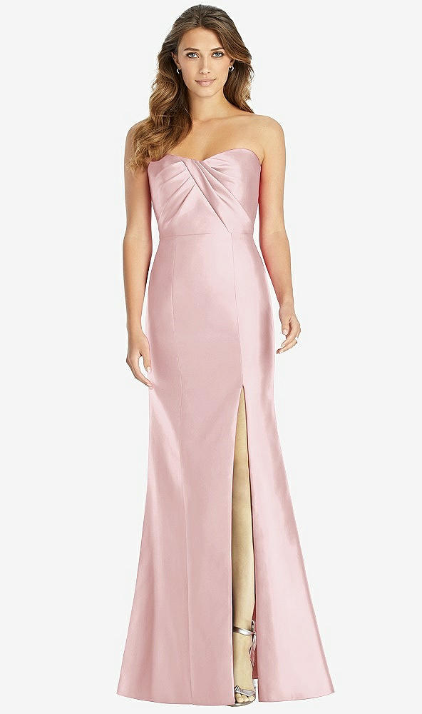 Front View - Ballet Pink Strapless Draped Bodice Trumpet Gown 