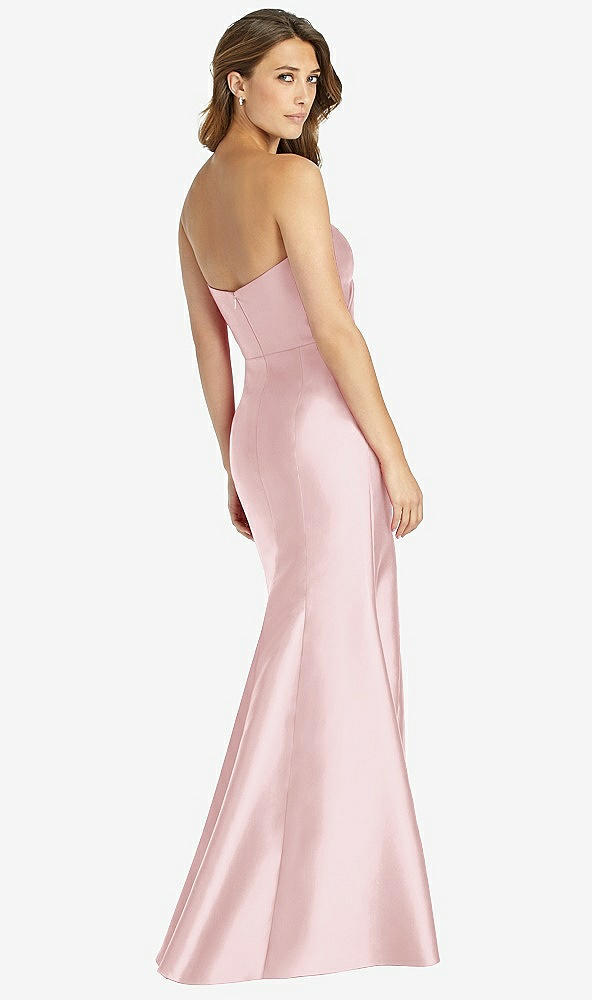 Back View - Ballet Pink Strapless Draped Bodice Trumpet Gown 