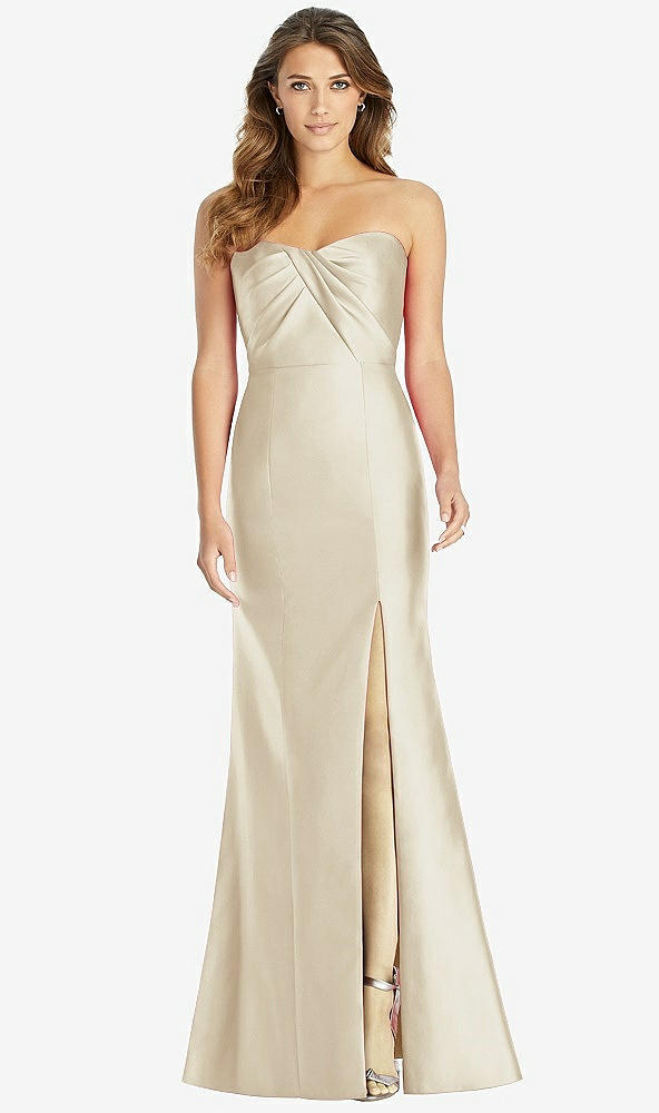 Front View - Champagne Strapless Draped Bodice Trumpet Gown 