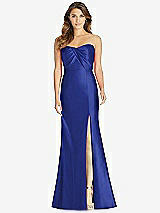 Front View Thumbnail - Cobalt Blue Strapless Draped Bodice Trumpet Gown 