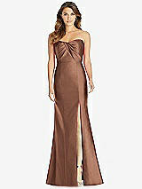 Front View Thumbnail - Cognac Strapless Draped Bodice Trumpet Gown 