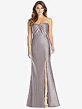 Front View Thumbnail - Cashmere Gray Strapless Draped Bodice Trumpet Gown 