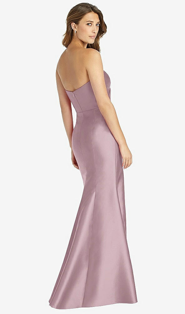 Back View - Dusty Rose Strapless Draped Bodice Trumpet Gown 