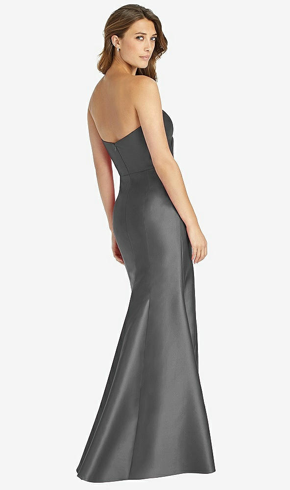 Back View - Gunmetal Strapless Draped Bodice Trumpet Gown 