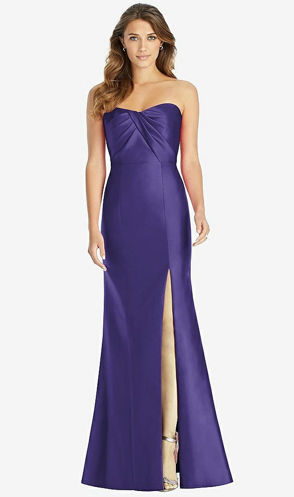 Front View - Grape Strapless Draped Bodice Trumpet Gown 