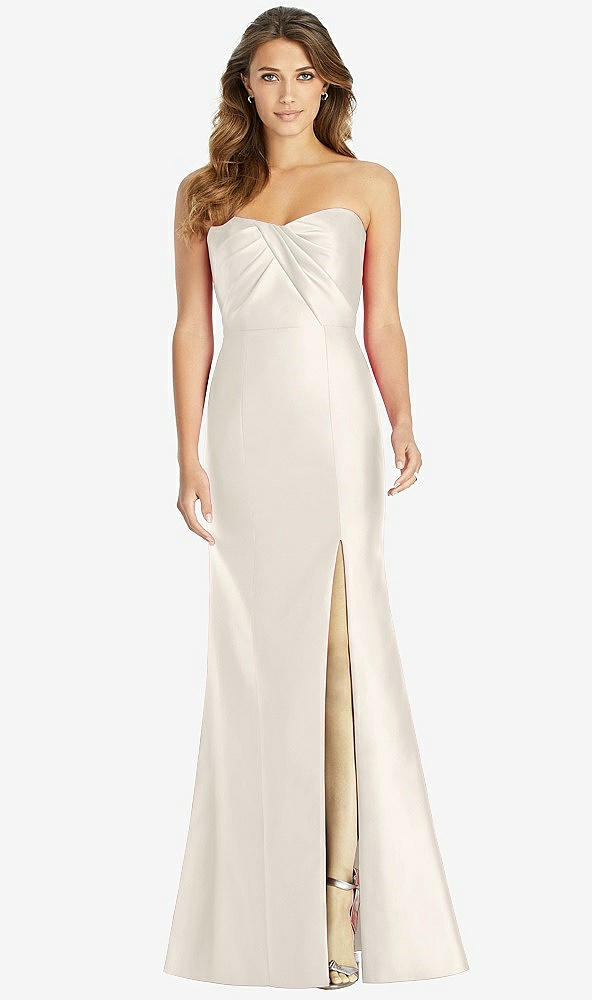 Front View - Ivory Strapless Draped Bodice Trumpet Gown 