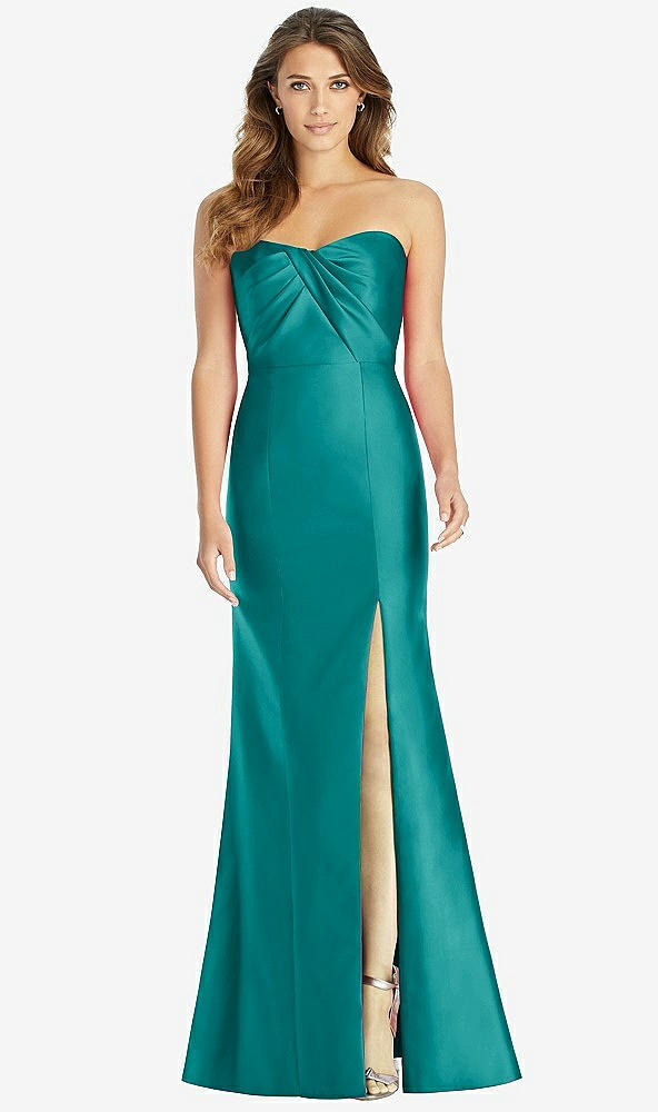 Front View - Jade Strapless Draped Bodice Trumpet Gown 