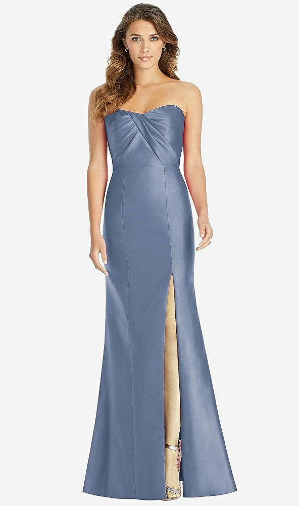 Front View - Larkspur Blue Strapless Draped Bodice Trumpet Gown 