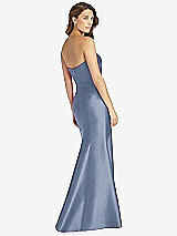 Rear View Thumbnail - Larkspur Blue Strapless Draped Bodice Trumpet Gown 