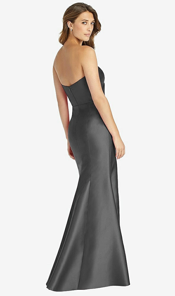 Back View - Pewter Strapless Draped Bodice Trumpet Gown 