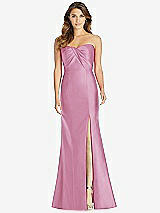 Front View Thumbnail - Powder Pink Strapless Draped Bodice Trumpet Gown 