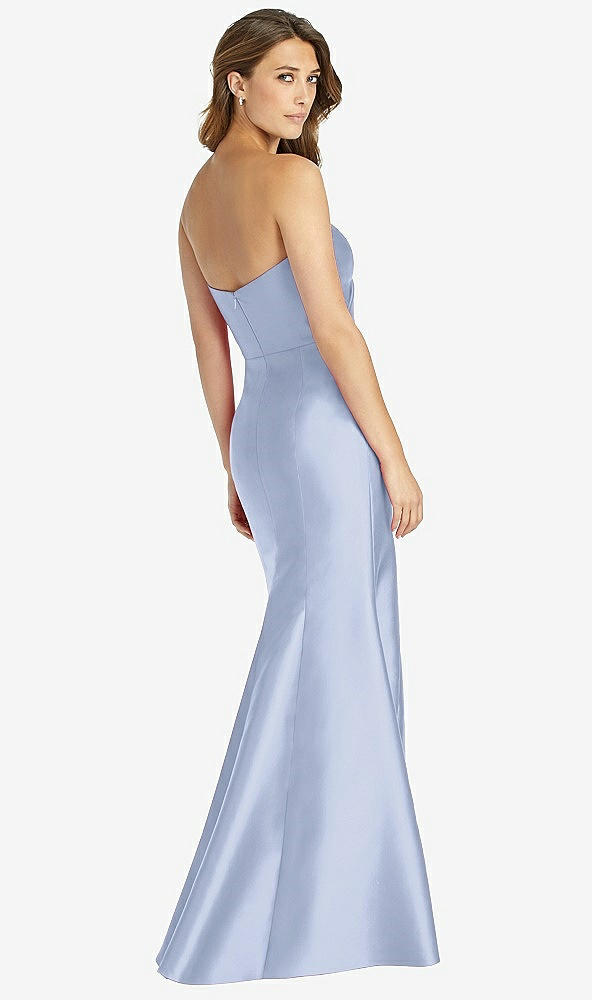 Back View - Sky Blue Strapless Draped Bodice Trumpet Gown 