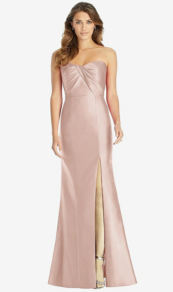 Front View - Toasted Sugar Strapless Draped Bodice Trumpet Gown 
