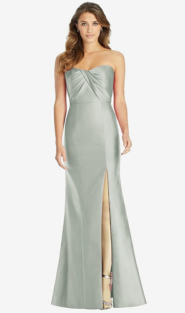 Front View - Willow Green Strapless Draped Bodice Trumpet Gown 