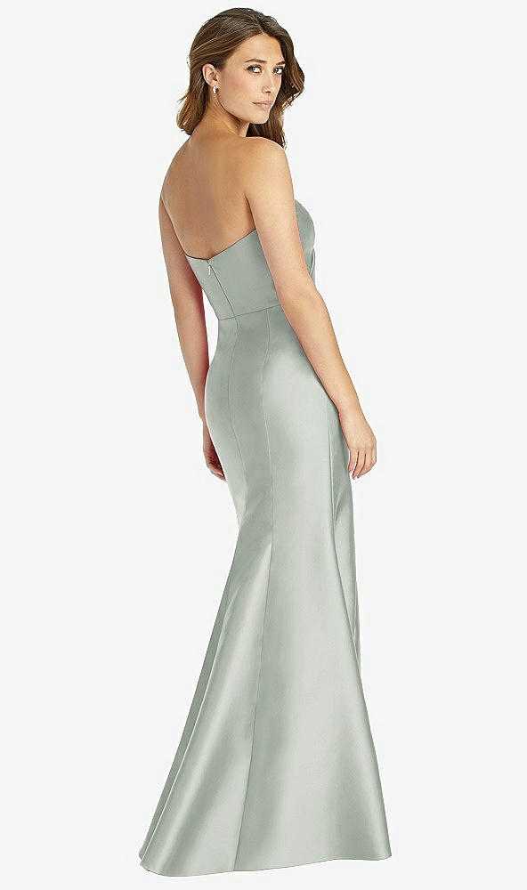 Back View - Willow Green Strapless Draped Bodice Trumpet Gown 