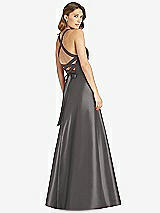 Rear View Thumbnail - Caviar Gray Halter Lace-Up A-Line Maxi Dress