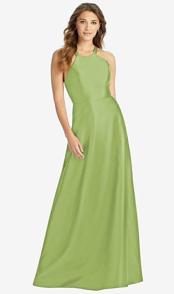 Front View - Mojito Halter Lace-Up A-Line Maxi Dress