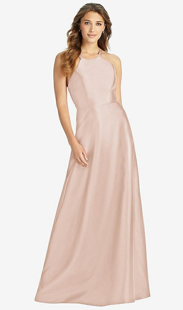 Front View - Cameo Halter Lace-Up A-Line Maxi Dress