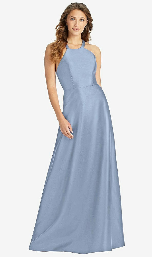 Front View - Cloudy Halter Lace-Up A-Line Maxi Dress