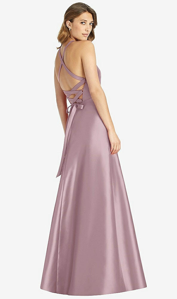 Back View - Dusty Rose Halter Lace-Up A-Line Maxi Dress