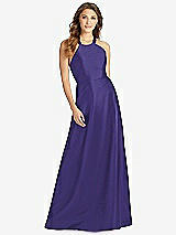 Front View Thumbnail - Grape Halter Lace-Up A-Line Maxi Dress