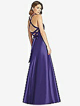 Rear View Thumbnail - Grape Halter Lace-Up A-Line Maxi Dress