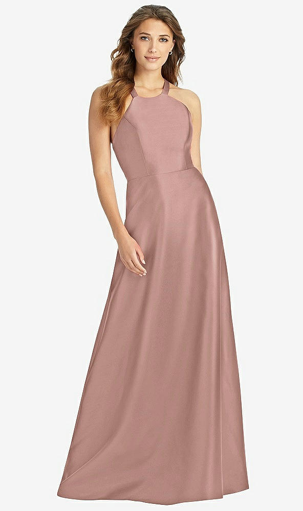 Front View - Neu Nude Halter Lace-Up A-Line Maxi Dress