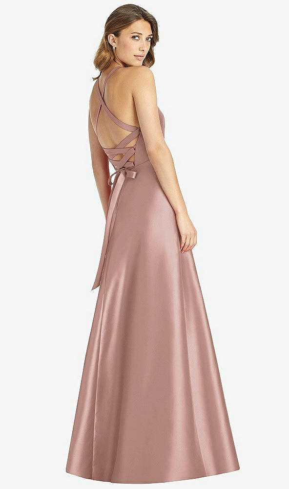 Back View - Neu Nude Halter Lace-Up A-Line Maxi Dress