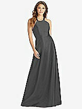 Front View Thumbnail - Pewter Halter Lace-Up A-Line Maxi Dress