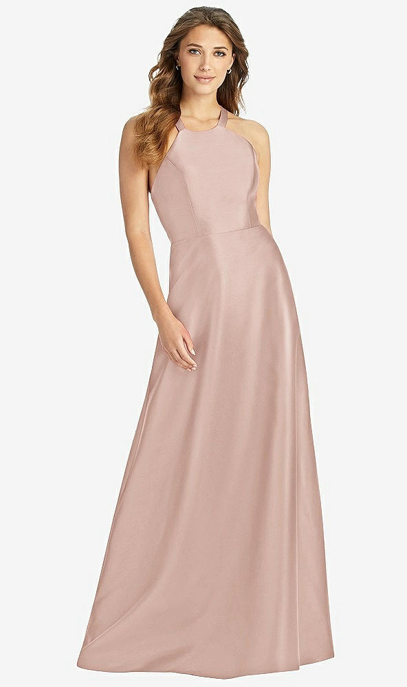Front View - Toasted Sugar Halter Lace-Up A-Line Maxi Dress