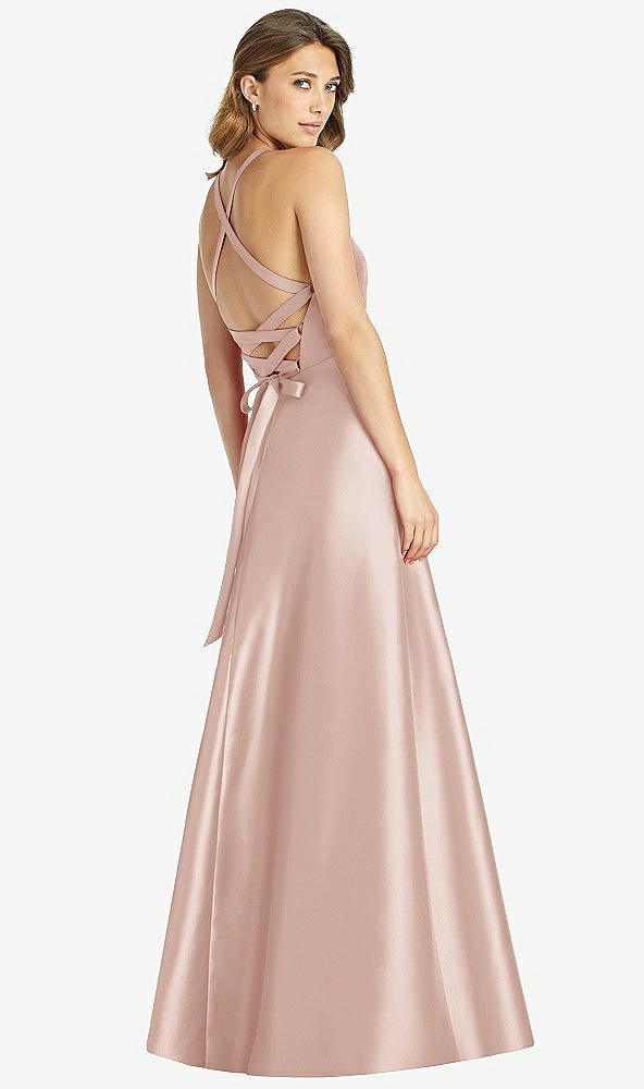 Back View - Toasted Sugar Halter Lace-Up A-Line Maxi Dress