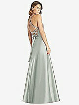 Rear View Thumbnail - Willow Green Halter Lace-Up A-Line Maxi Dress