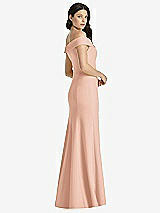 Rear View Thumbnail - Pale Peach Off-the-Shoulder Notch Trumpet Gown with Front Slit
