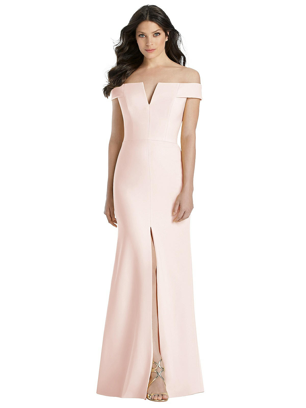 Off-the-shoulder Notch Trumpet Bridesmaid Dress With Front