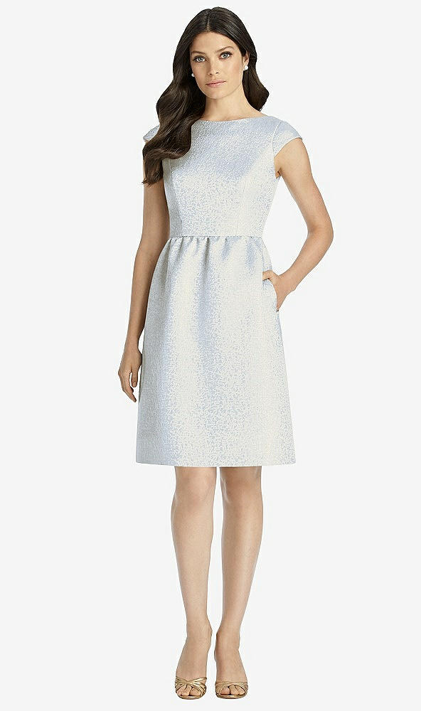 Front View - Cloudy Gold Full Midi Natural Waist Cap Sleeve Dress