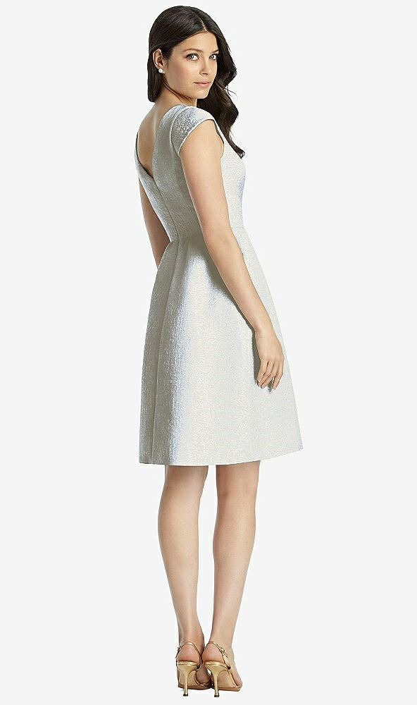 Back View - Cloudy Gold Full Midi Natural Waist Cap Sleeve Dress