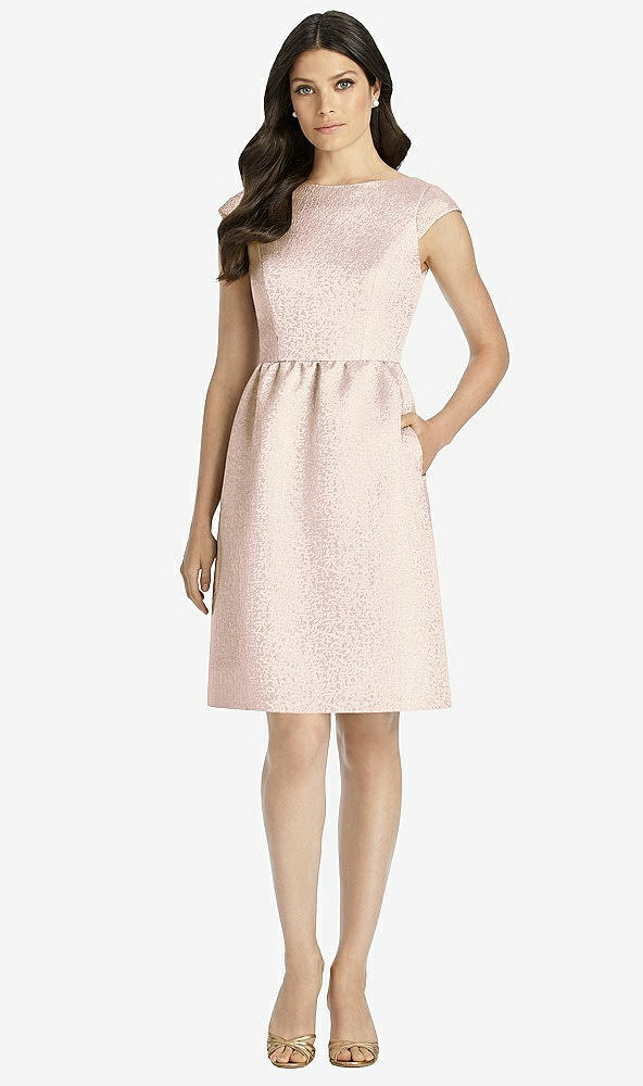 Front View - Mauve Gold Full Midi Natural Waist Cap Sleeve Dress