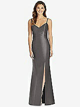 Front View Thumbnail - Caviar Gray Maxi Length Spaghetti Strap Mermaid Dress