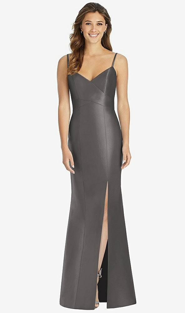 Front View - Caviar Gray Maxi Length Spaghetti Strap Mermaid Dress