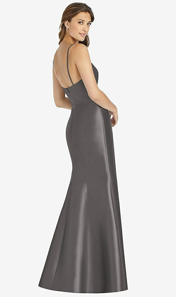 Back View - Caviar Gray Maxi Length Spaghetti Strap Mermaid Dress
