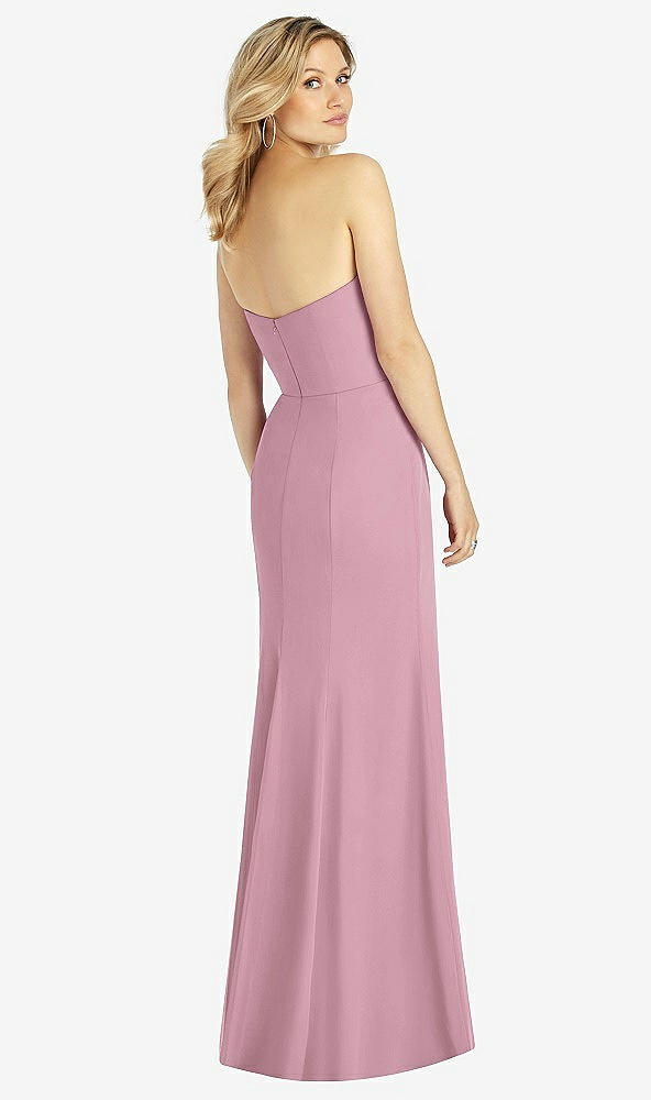 Back View - Dusty Pink Strapless Chiffon Trumpet Gown with Front Slit
