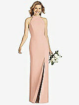 Front View Thumbnail - Pale Peach High-Neck Cutout Halter Trumpet Gown