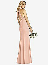 Rear View Thumbnail - Pale Peach High-Neck Cutout Halter Trumpet Gown