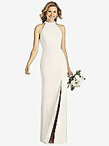 Front View Thumbnail - Ivory High-Neck Cutout Halter Trumpet Gown