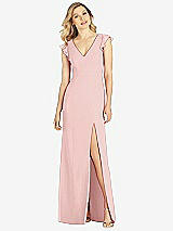 Front View Thumbnail - Rose Ruffled Sleeve Mermaid Dress with Front Slit