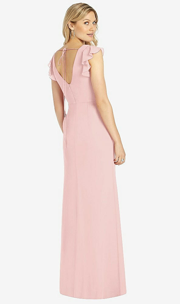 Back View - Rose Ruffled Sleeve Mermaid Dress with Front Slit